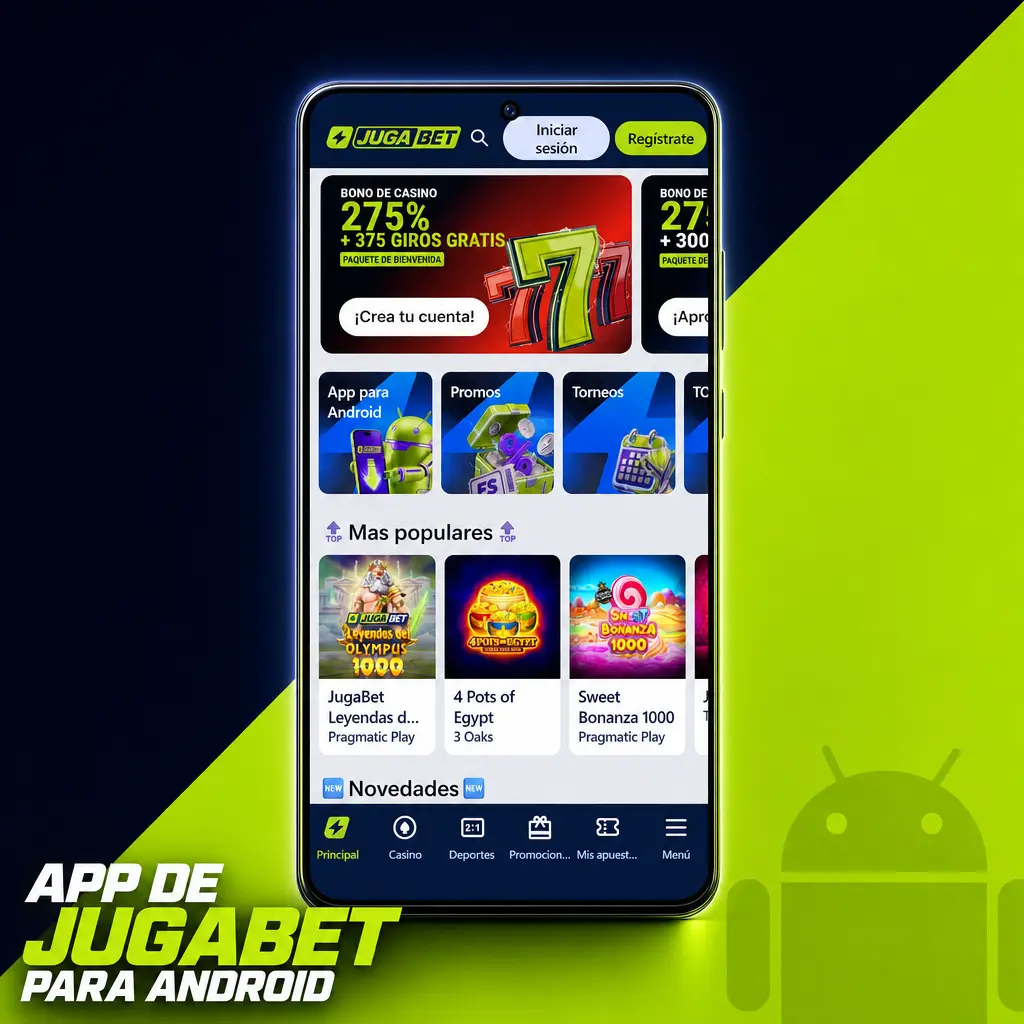 Ícono de descarga de la app Jugabet para Android, compatible con sistema operativo 8.0 o superior.