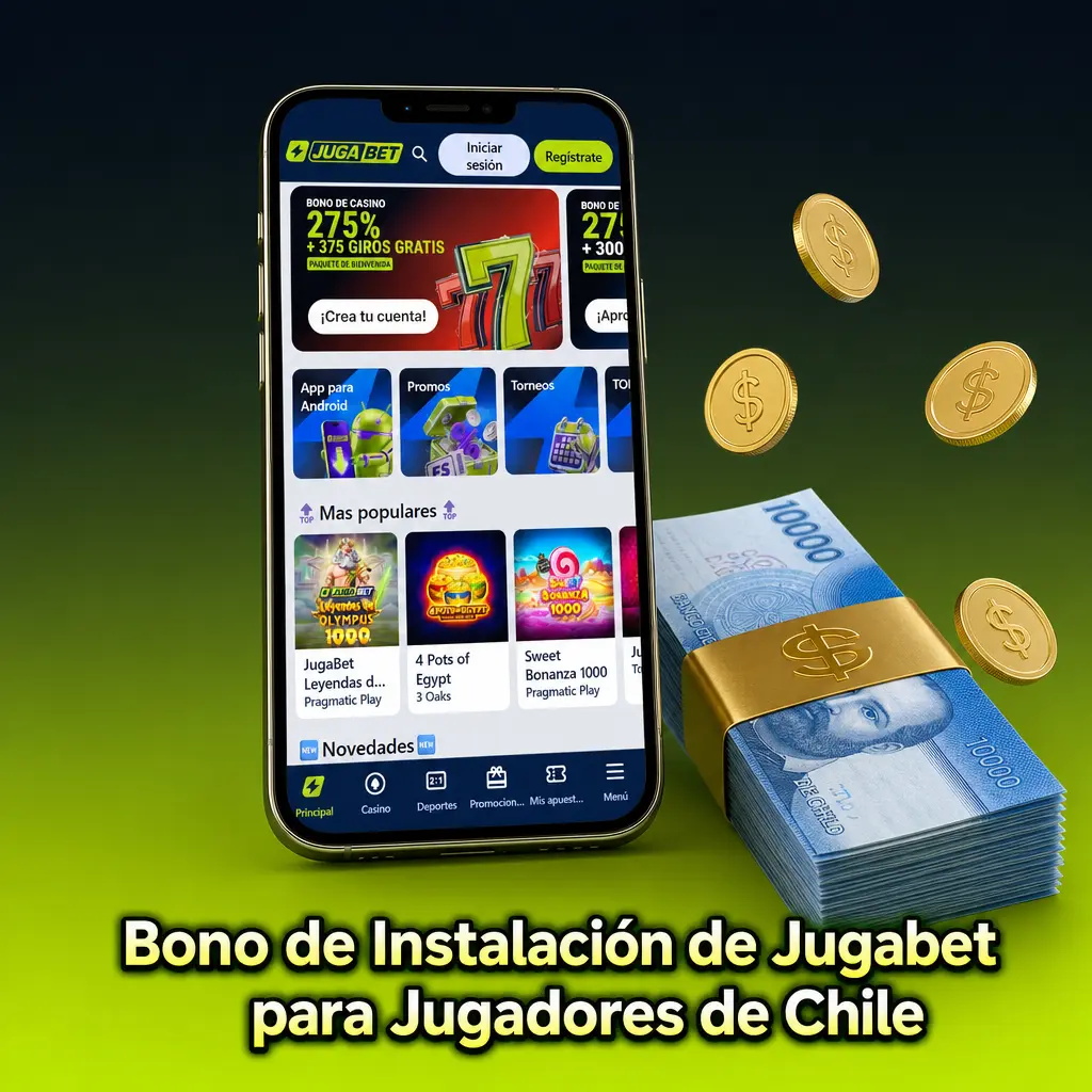 Bono de instalación Jugabet: 20% de depósito para nuevos usuarios en Chile, válido en casino y apuestas deportivas.