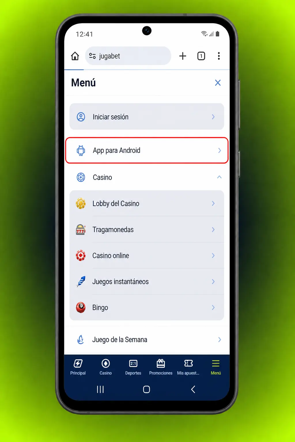 Pasos para descargar e instalar el APK de Jugabet en Android desde el sitio oficial.