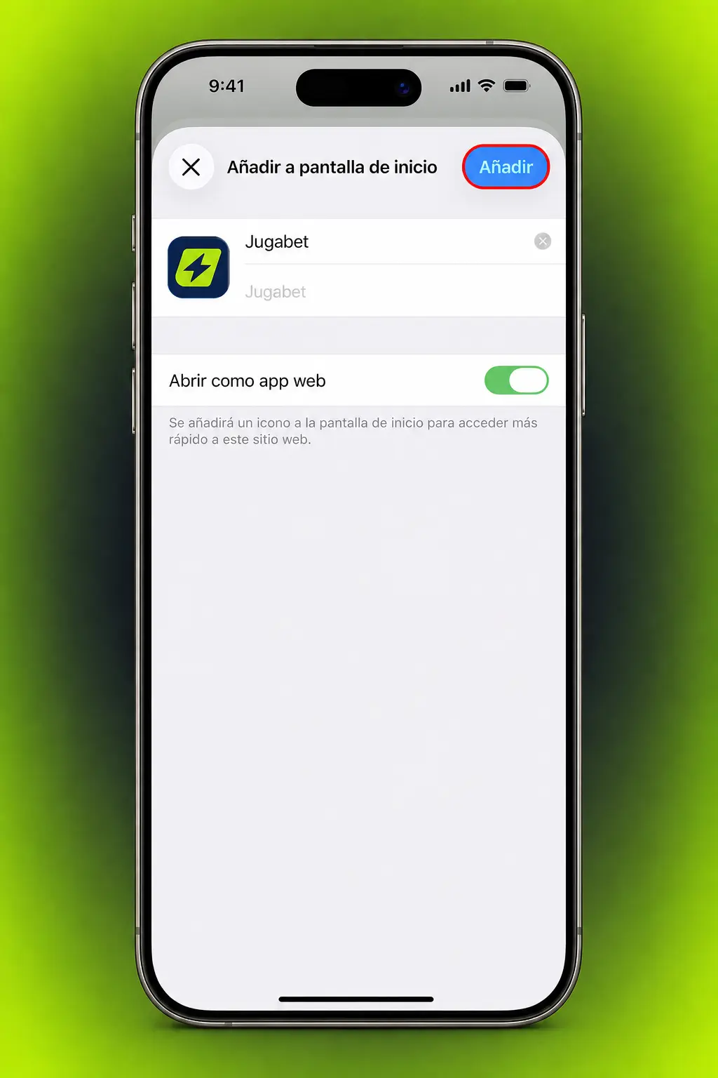 Pasos para descargar e instalar la app Jugabet en iOS desde Safari, con acceso directo en la pantalla de inicio del iPhone.