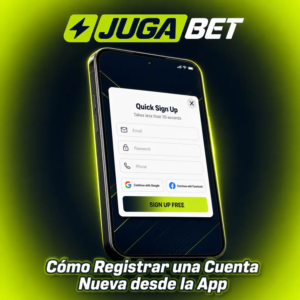 Pasos para registrar una cuenta nueva en la app Jugabet desde el celular en menos de 3 minutos.